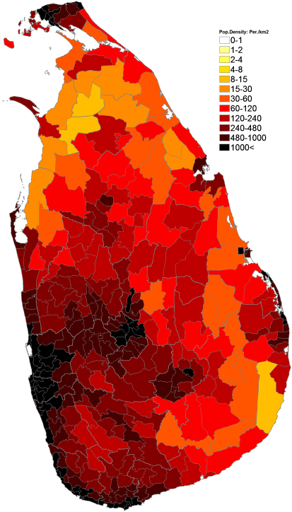 population density Sri Lanka (Ceylon) [413×724] : r/MapPorn