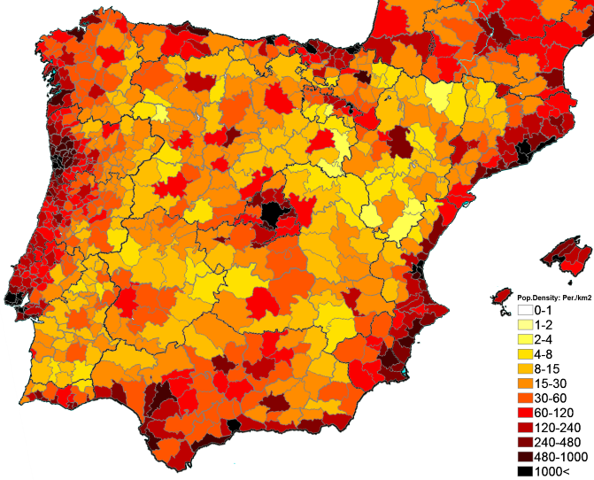 71.population Density (administrative Boundaries) Map Of Spain